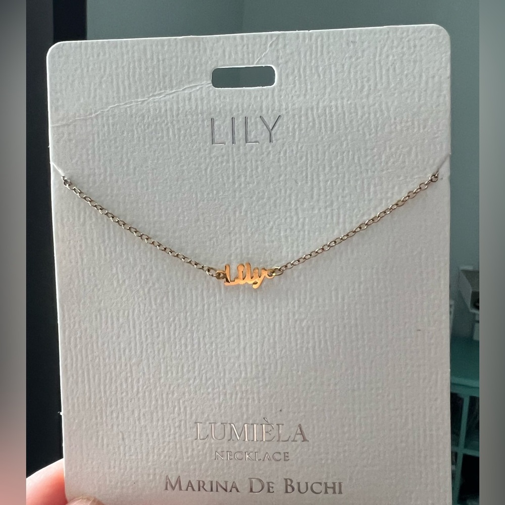 NWT LILY Personalized Lumiela Name Necklace Marina De Buchi Goldtone Nickle Free